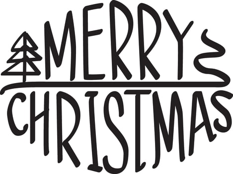Handwritten style Merry Christmas text, lettering, typography and trees vector