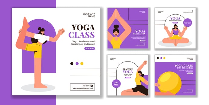 Relaxation and Mindfulness Yoga Post Flat Cartoon Style Illustration vector
