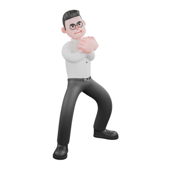 Creative 3D Model. A Male producer stands with both hands crossed and clenched in front of his chest. Professional Illustration png