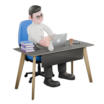 Cartoon Movie Director. A Male producer sits on a chair, with both hands typing on the keyboard, a focused expression. Cartoon 3D Model png
