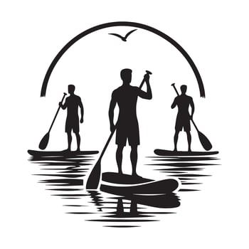 Silhouette of Paddle Boarding in the Sea vector