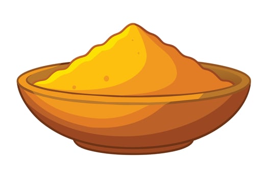 A vibrant bowl of yellow spice sits on a white background, showcasing fine texture and bright color that evokes culinary creativity vector