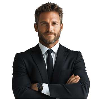A man in a suit and tie standing with his arms crossed png