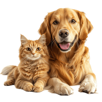 A golden retriever and a cat png