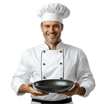 Chef holding a frying pan png