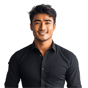 A man in a black shirt smiling png