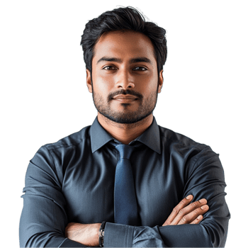 A man in a shirt and tie standing with his arms crossed png