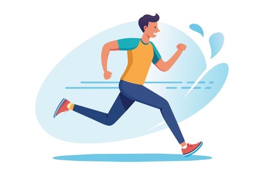 A young man enjoying a lively run in a vibrant environment during a sunny afternoon, promoting fitness and outdoor activity vector