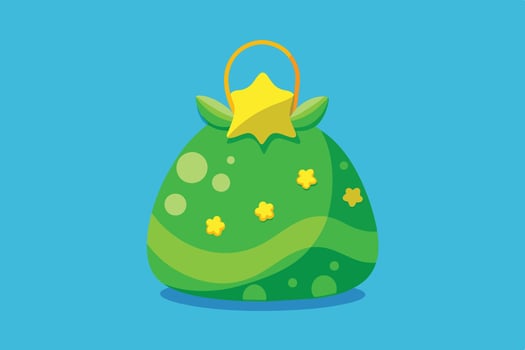 A colorful green Christmas bag with stars and patterns against a bright blue background, perfect for holiday celebrations and gifting vector