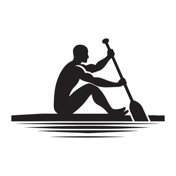 Black Silhouette of Rowing Action vector