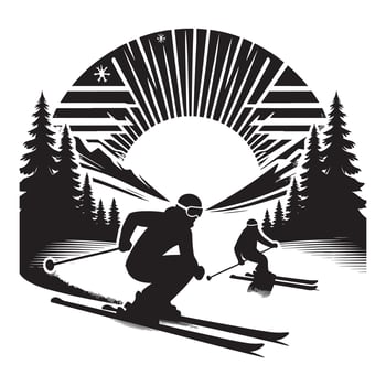 Dynamic Skiing Silhouette on White Background vector
