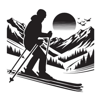 Action Skiing Silhouette on White Background vector