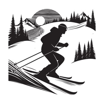 Silhouette of Skier in Action on White Background vector