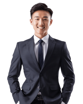 Confident businessman in a fitted blue suit isolated on transparent background png