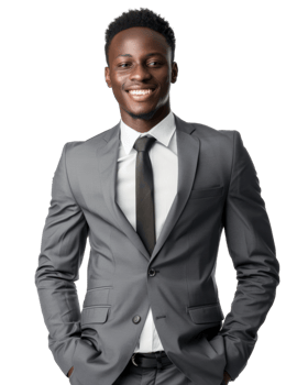 Happy man in a gray business suit isolated on transparent background png