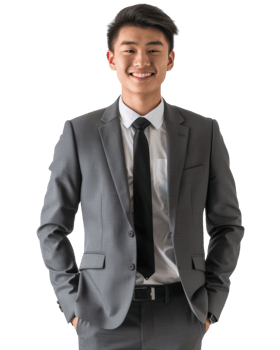 Young man in a gray business suit isolated on transparent background png