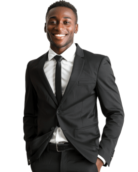 Young man in a gray suit with hands in pockets isolated on transparent background png