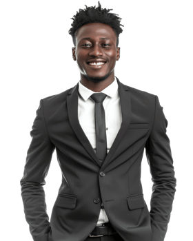 Smiling man in a dark suit and tie isolated on transparent background png