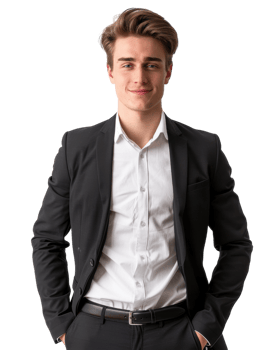 Confident smiling businessman in a light gray suit isolated on transparent background png