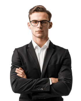 Confident businessman in a dark gray suit isolated on transparent background png