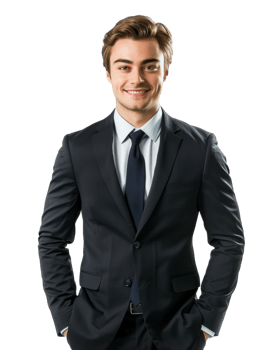 Professional business man in a dark blue suit isolated on transparent background png