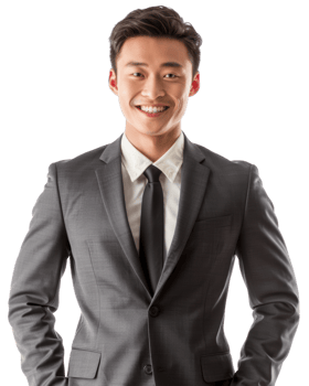 Confident man in a gray suit isolated on transparent background png