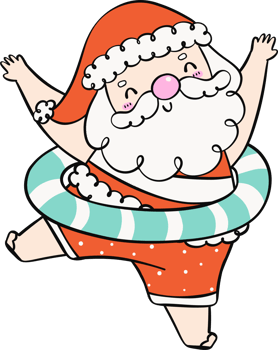 Cute Groovy Summer Christmas Beach Santa cartoon doodle png