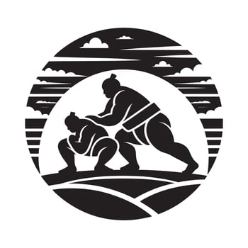 Sumo Wrestling Fight Silhouette in Action on White Background vector