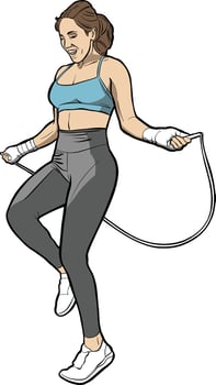 Young Woman Jumping Rope in Fitness Outfit vector
