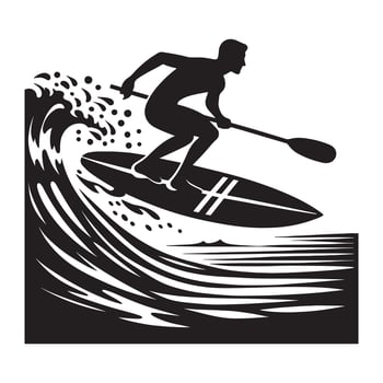 Surfer Catching Wave Silhouette on White Background vector