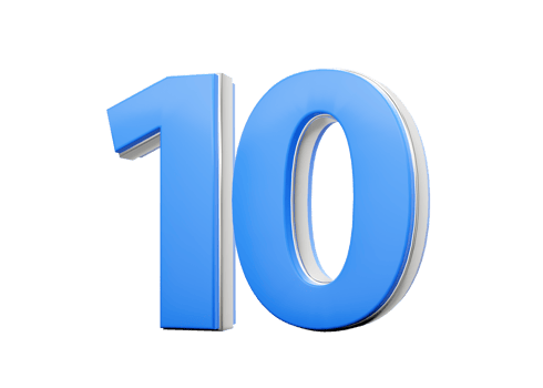 3D Number 10 Ten Made Up Of Blue Body With Silver Outline 3D Illustration png