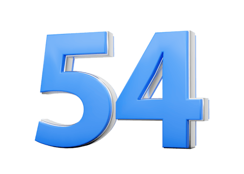 3D Number 54 Fifty Four Made Of Blue Body With Silver Outline 3D Illustration png