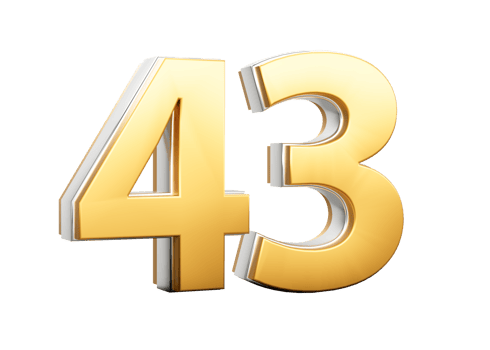3D Golden Shiny Number 43 Forty Three With Silver Outline 3D Illustration png