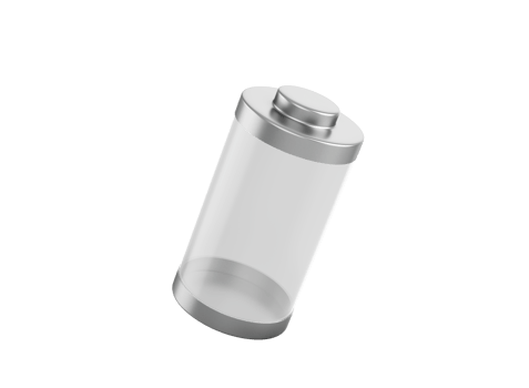 Glossy transparent battery charging glass empty battery with metal caps 3d illustration png