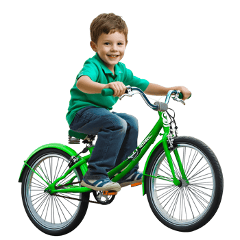 Boy Riding Green Bicycle with Joy Isolated on Transparent Background png
