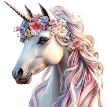 unicorn with flowers on its head, transparent background png