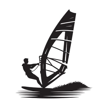Wind Surfer in Action Silhouette on White Background vector