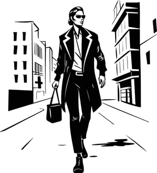 A hand drawn style illustration of man walking in style vector