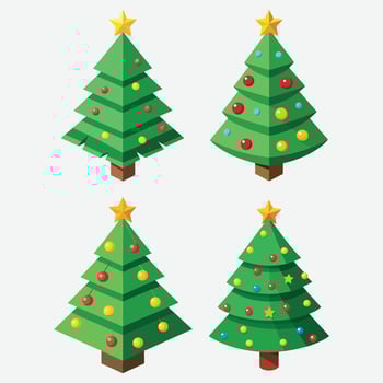 A set of christmas tree illustration Beautifully decorated christmas tree on white background vector
