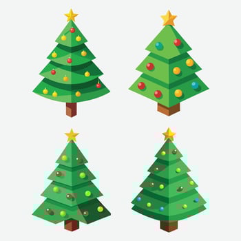 Collection of christmas tree illustration Beautifully decorated christmas tree on white background vector