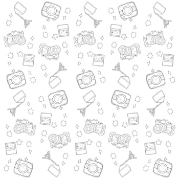 hand drawn doodle camera pattern vector