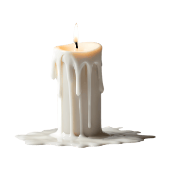 Melting Candle with Dripping Wax and Flame Transparent Background png