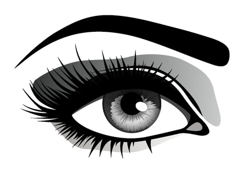 Beautiful female eye with big lashes and eyebrow. Eyeliner glamour makeup. icon vector