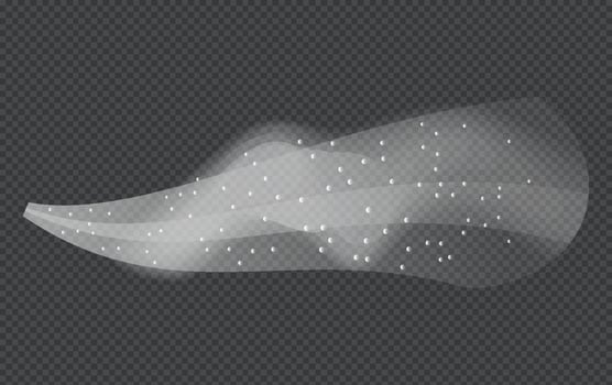 Water spray white smoke or fog dust and dots, mist of atomizer. Trigger Sprayer effect with spray or stream nozzles. Abstract dots clouds, blizzard. 3d elements illustration vector