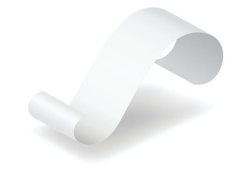 Payment check and receipts with shadow. Curved financial paper, purchase invoice. Buying, bill or calculate pay. Receipt the seller forms vector