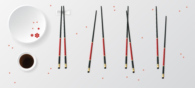 Realistic Food Chopsticks Set Different Types. illustration of Traditional Asian Bamboo Utensils Color Chopstick. illustration vector