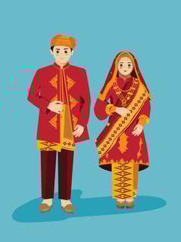 Aceh traditioonal wedding Couple from Indonesia sumatera island hijab vector