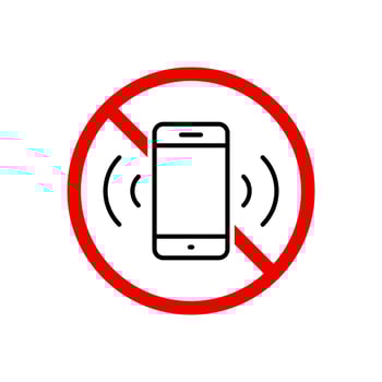 Silent mobile phone icon in generic design. Cellphone with prohibition sign symbol vector