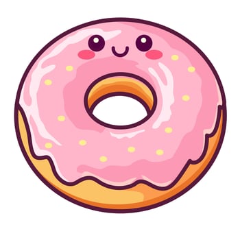 Happy donut characters. Kawaii cute doughnut cartoon illustration. Smiling food mascots. Baked products set decorated with colorful glaze. vector