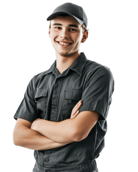 smiling young delivery boy in a work uniform isolated on transparent background png